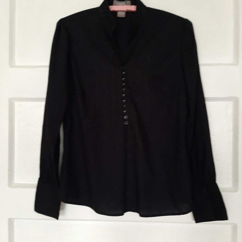 Embroidered Victorian Style High Neck Button Front Blouse Top